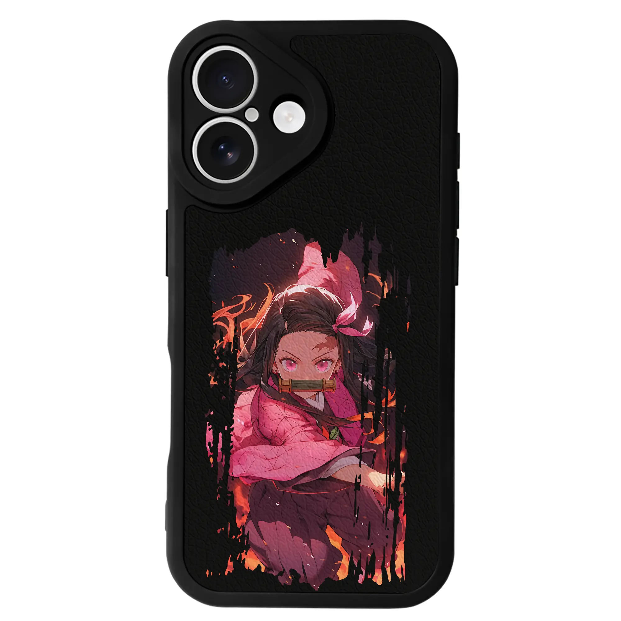 鬼滅の刃 グッズ,竈門 禰豆子 - IPhone 16シリーズ対応 ・ シリコンスマホケース ・ レザー調 ・ 高精度フィット ・ 耐衝撃 ・ ワイヤレス充電対応 ・ 精密カット